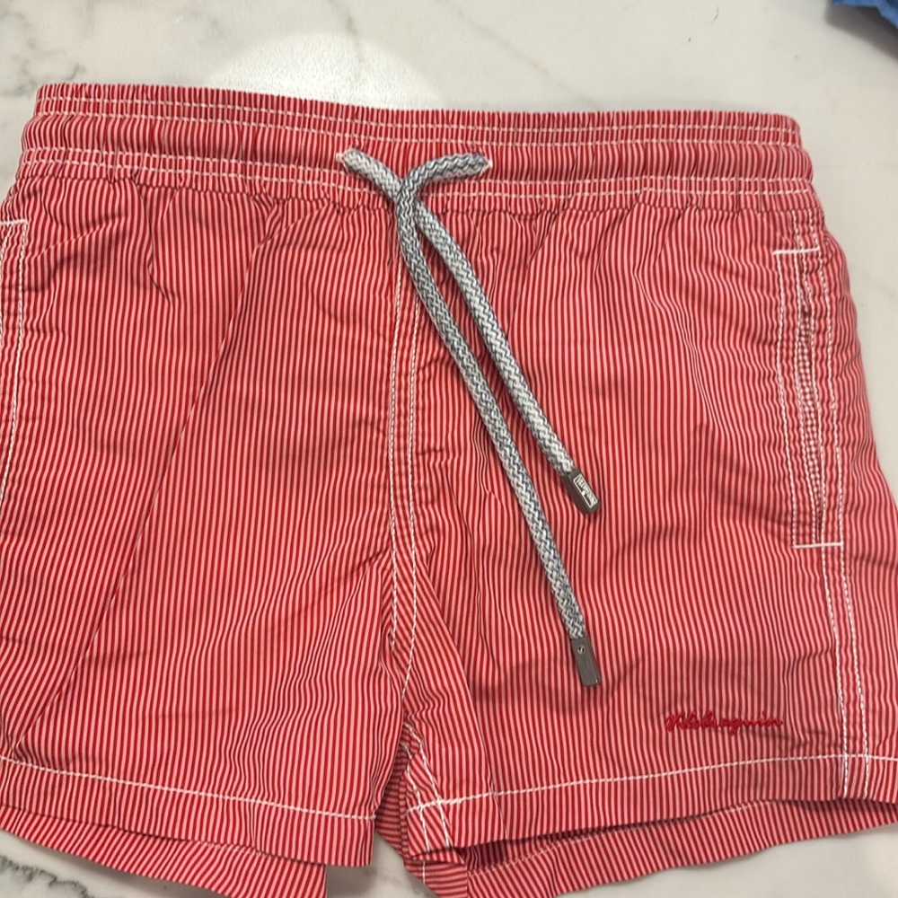 Gently worn Vilebrequin boys swim trunks size 6! Red striped very cute
